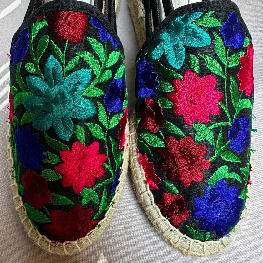 Sesto Meucci‎ Espadrille Flats Floral Embroidered Accents Slingback Shoes Size 5